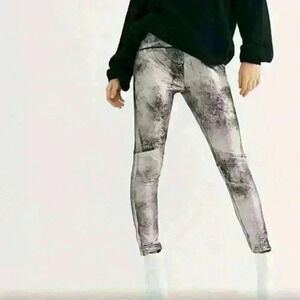 Free People Leggings Silver/Black Shark Metallic Suede, Womens Size 24